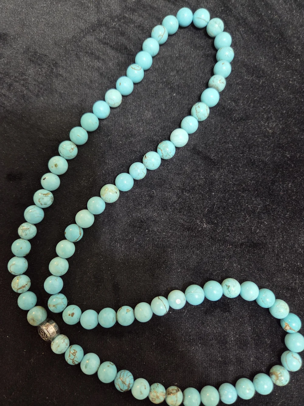 Vintage Natural Turquoise Bead Necklace with Pyrite Inclusions & Om Charm